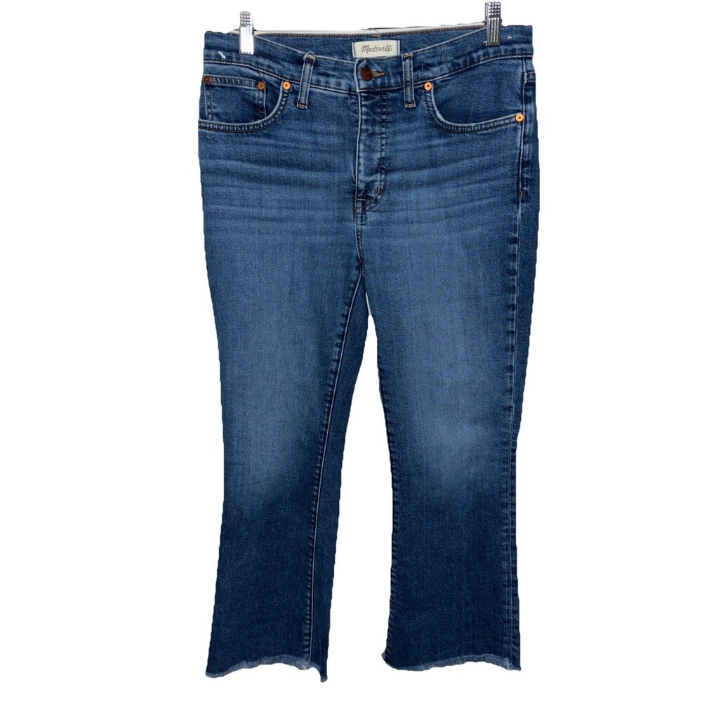 Madewell Jeans Women Kick Out Boot Cut Raw Hem Med Wash Faded  low Rise 29”
